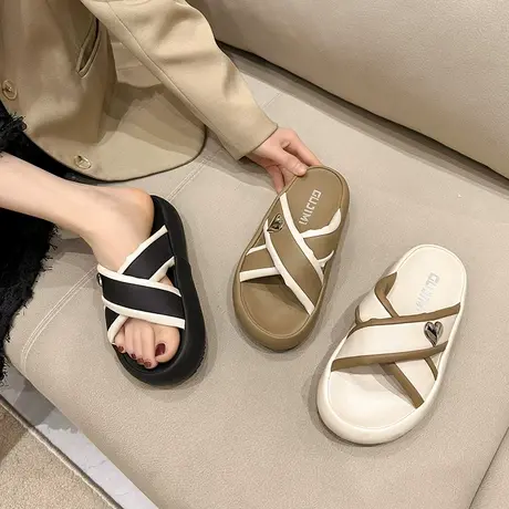 厚底网红拖鞋女夏外穿时尚ins风超火2024年新款休闲一字防滑凉拖商品大图