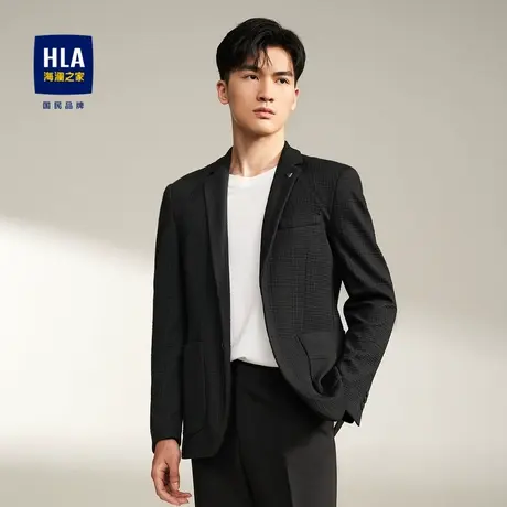 HLA/海澜之家平驳领休闲西服男23秋新胸针修身针织提花西装外套男图片