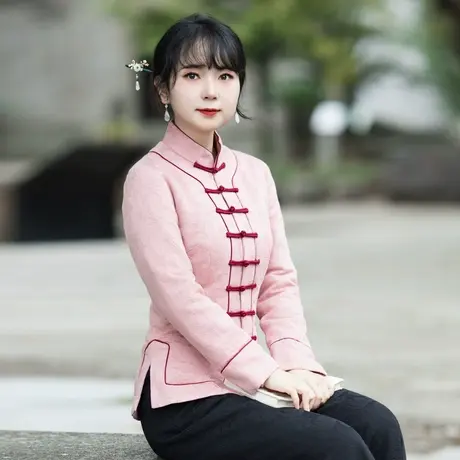 筠雅唐装中国风女装冬季新款旗袍夹棉加厚保暖中式盘扣上衣23J664商品大图