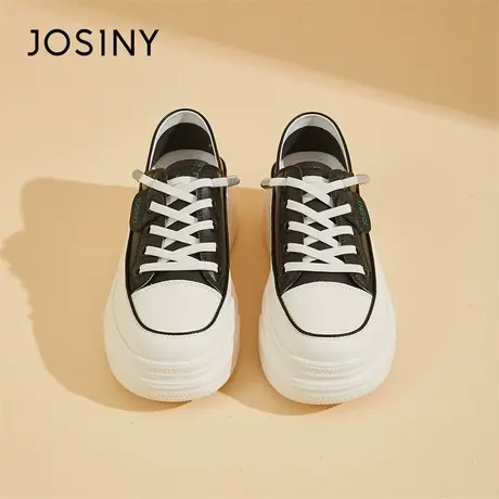 Josiny/卓诗尼帆布鞋女2024新款春季一脚蹬休闲内增高厚底板鞋女商品大图