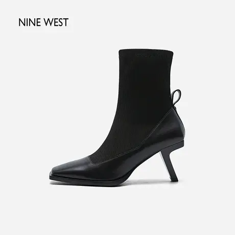 Nine West/玖熙回旋跟弹力袜靴秋冬新款韩系方头中筒百搭瘦瘦靴图片