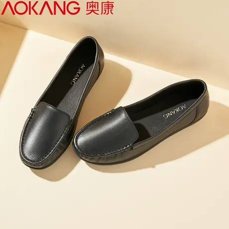 奥康女鞋妈妈鞋软底秋季2022年新款舒适中老年日常真皮平底鞋单图片