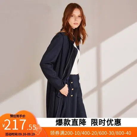 【艾格】2023春秋新款中长款呢大衣女时尚休闲可拆卸衣领毛呢外套图片