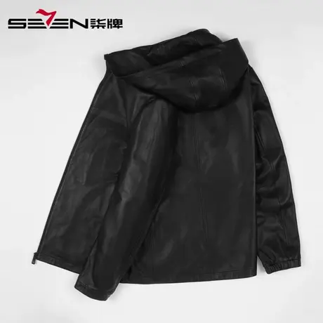 柒牌男装2020冬新款连帽茄克商务休闲男士时尚真皮皮衣外套男图片