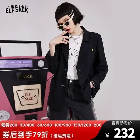 【商场同款】妖精的口袋黑色高级感西装外套女2022春设计感小西服图片