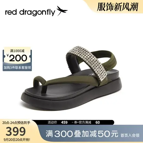 红蜻蜓2023年夏季商场专柜同款夹趾凉鞋女钻带厚底外穿度假沙滩鞋图片