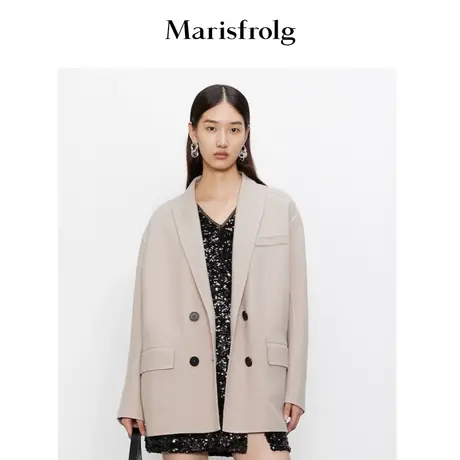 【双面羊毛】玛丝菲尔冬季新款羊卡其色双面呢西装毛呢外套商品大图