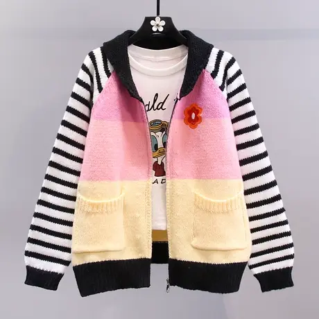 刺绣花朵毛衣外套女秋冬2023新款宽松撞色设计感洋气减龄针织开衫商品大图