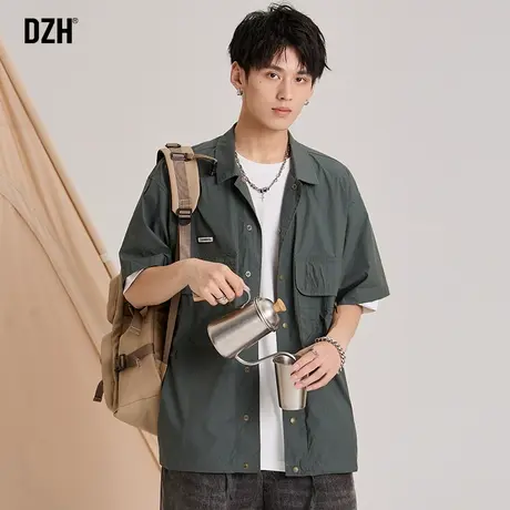 男士绿色山系工装衬衫男短袖夏季男款日系风男装休闲衬衣夏装半袖图片