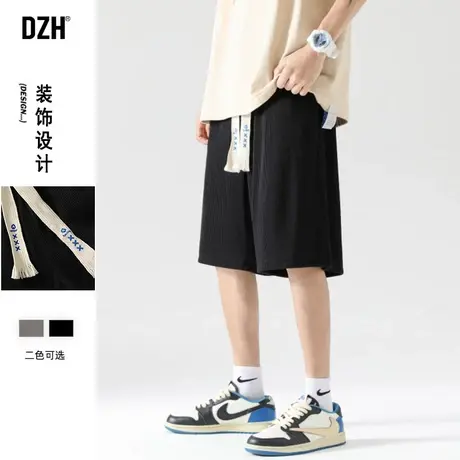 男士黑色冰丝短裤男夏季宽松垂感休闲大裤衩潮牌百搭运动五分裤子商品大图