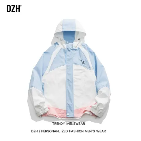 男士休闲拼接外套男潮流百搭青少年男装帅气学生户外冲锋衣夹克男商品大图