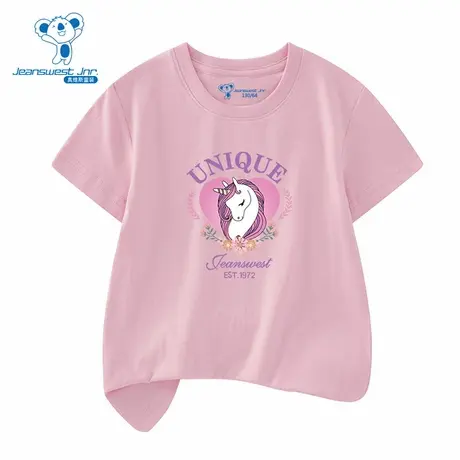 XD真维斯女童春季新款独角兽印花甜美卡通休闲中大童短袖T恤图片
