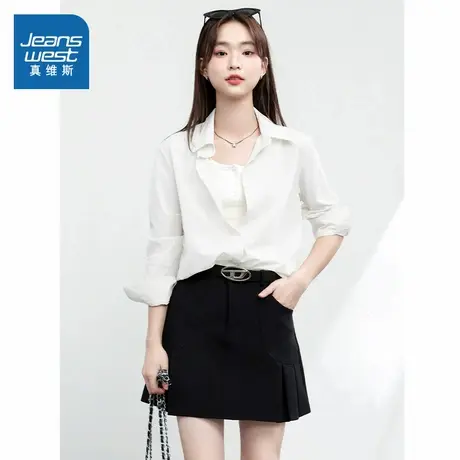 KHV真维斯冰丝衬衫防晒衣女2025夏季新款蓝色设计感长袖上衣夏装商品大图