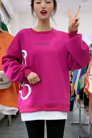 圆领卫衣女加绒加厚2023年新款ins潮秋冬宽松大码韩版设计感小众商品大图