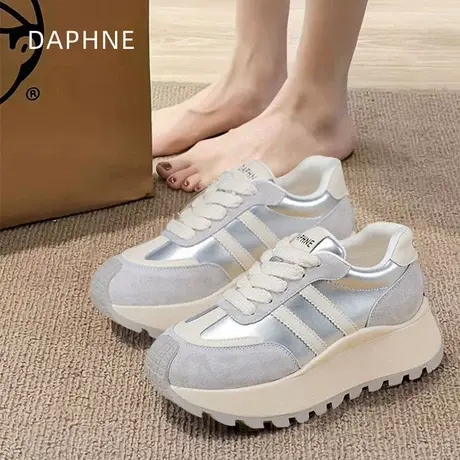 达芙妮女鞋华夫阿甘鞋女2025春夏厚底增高休闲鞋显脚小银色老爹鞋图片