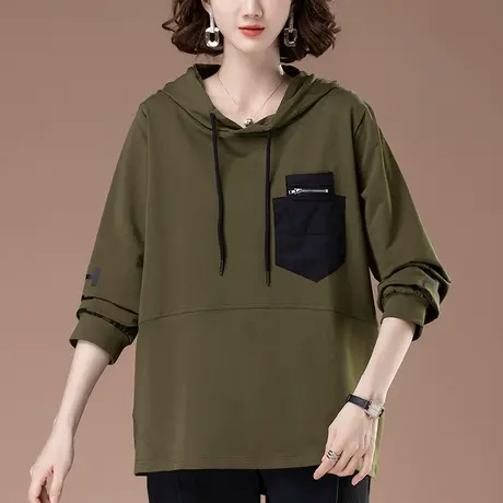 连帽纯棉卫衣女春秋季宽松加肥加大码女装中年妈妈休闲遮肚子上衣商品大图