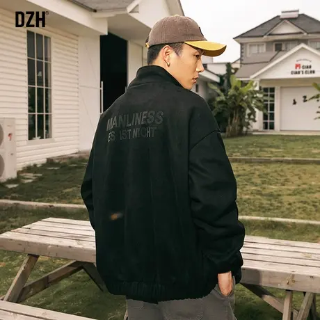 男士黑色麂皮绒茄克外套男春秋高级感痞帅男装2023新款立领夹克衫商品大图