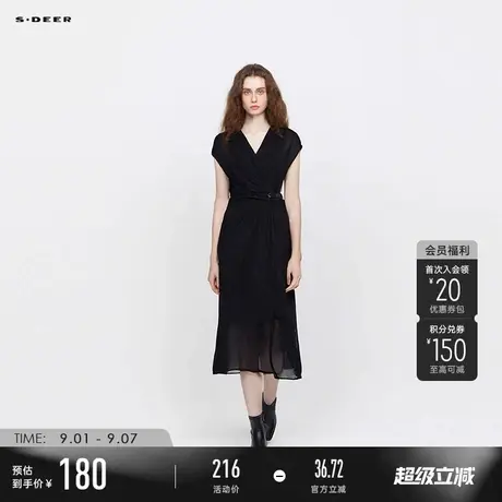 sdeer圣迪奥秋季女装优雅V领收腰垂坠两件套连衣裙S223Z12K8图片