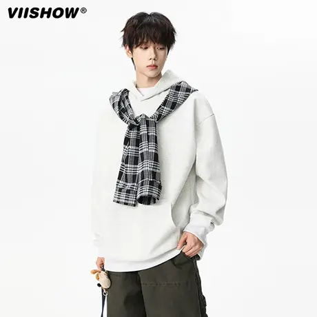 VIISHOW假两件披肩连帽卫衣男士2025年秋季美式套头衫男宽松外套商品大图