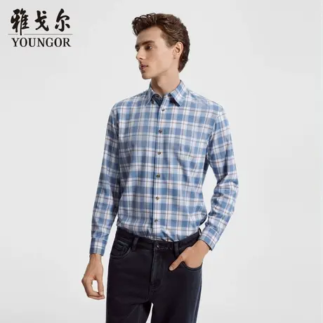 【D系暖姜羊毛】雅戈尔23秋季新品商务休闲绒面抗菌保暖格纹衬衫图片