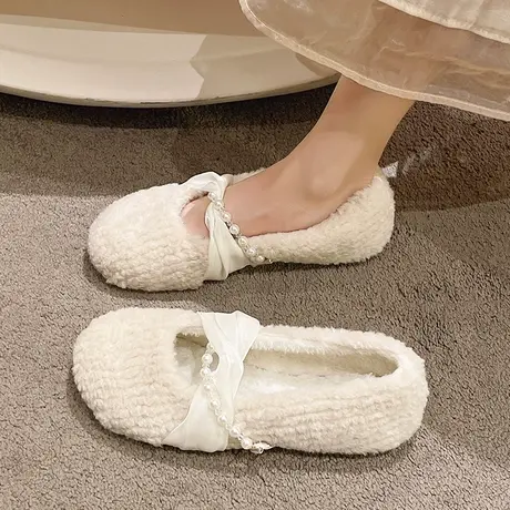 网红平底毛毛鞋女鞋子外穿2023年新款秋冬季加绒保暖豆豆棉鞋单鞋商品大图