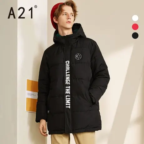 A21outlets秋冬季男装棉衣外套字母棉服保暖连帽中长款男士冬装图片