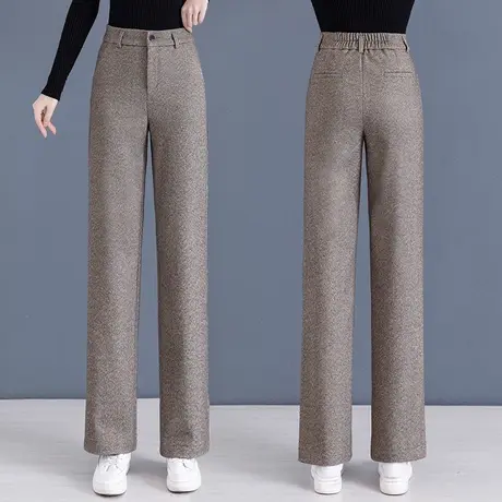 毛呢阔腿裤女秋冬高腰气质垂感抗皱直筒裤2023新款大码宽松休闲裤图片