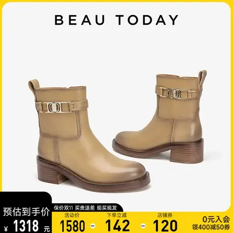 BeauToday秋冬新款骑士靴女厚底粗腿显瘦时装靴BT中筒高跟瘦瘦靴图片