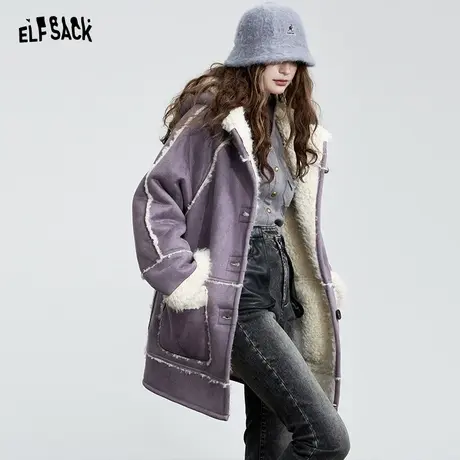 妖精的口袋撞色加厚棉服女2023冬季新款小个子复古设计感保暖棉衣图片