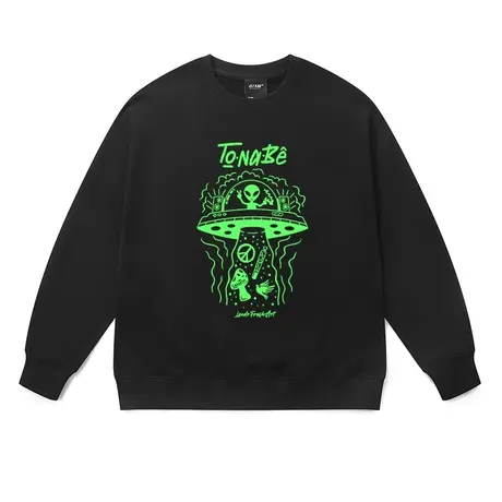 落肩圆领卫衣男嘻哈美式多巴胺趣味外星人印花撞色春秋重磅情侣装商品大图