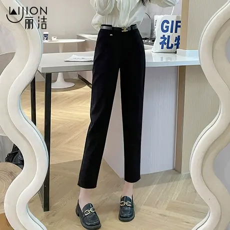 丽洁高腰西装裤女春秋季新款直筒裤黑色烟管裤显瘦裤子九分裤西裤商品大图