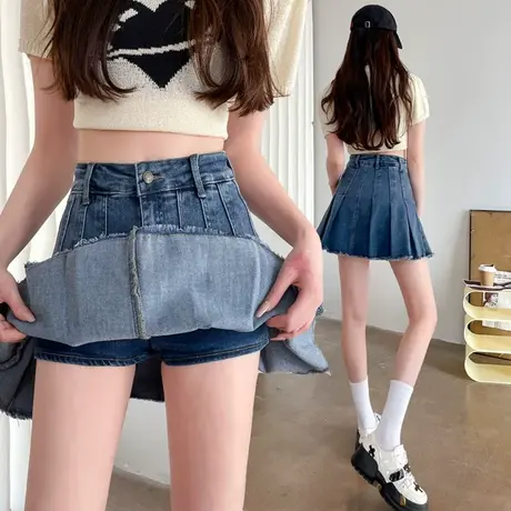 短裙女夏季高腰大码半身裙防走光显瘦小个子百褶a字半裙蓬蓬伞裙商品大图