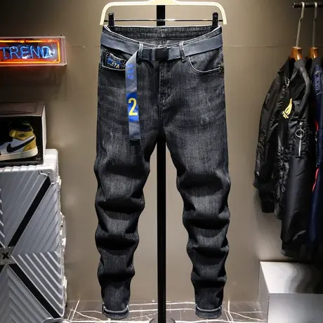 夏季款潮牌黑色牛仔裤男直筒宽松男士休闲长裤子男修身小脚百搭款图片