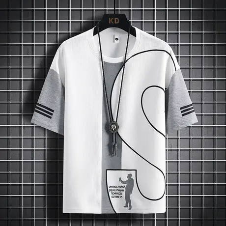 夏季男士短袖T恤潮流上衣青少年半袖休闲汗衫夏装修身男装打底衫商品大图