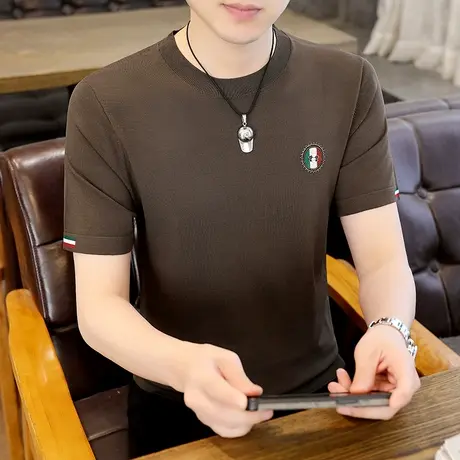 高端冰丝短袖t恤男士潮流时尚简约百搭上衣透气夏装薄款半袖体恤商品大图