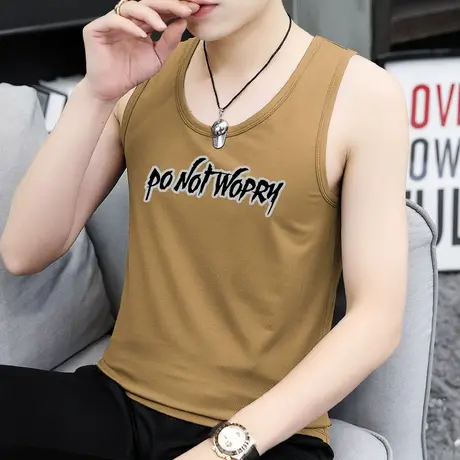 莫代尔背心男潮牌字母印花夏季冰丝速干凉感无袖t恤健身运动坎肩商品大图