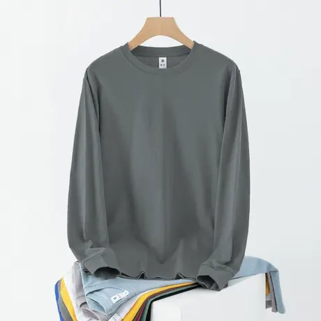 重磅纯棉t恤男士长袖纯色宽松上衣服秋冬内搭打底衫美式全棉体恤商品大图