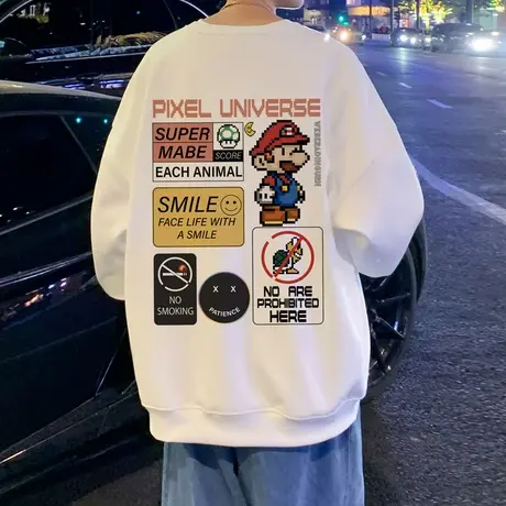 高街卫衣男春秋季圆领长袖ins潮牌无帽港风美式复古套头宽松外套t商品大图