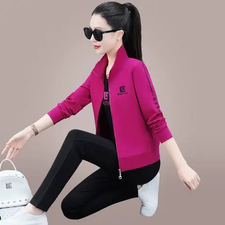 2024春季新款休闲运动套装女时尚中老年妈妈减龄宽松外套三件套潮商品大图