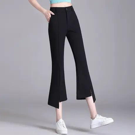 九分喇叭裤女夏季薄款开叉冰丝裤子2023新款小个子八分微喇休闲裤商品大图