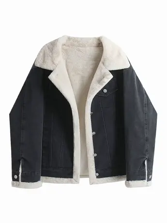 冬装加厚牛仔外套女宽松慵懒风百搭复古仿羊羔毛兔绒棉服大码上衣商品大图