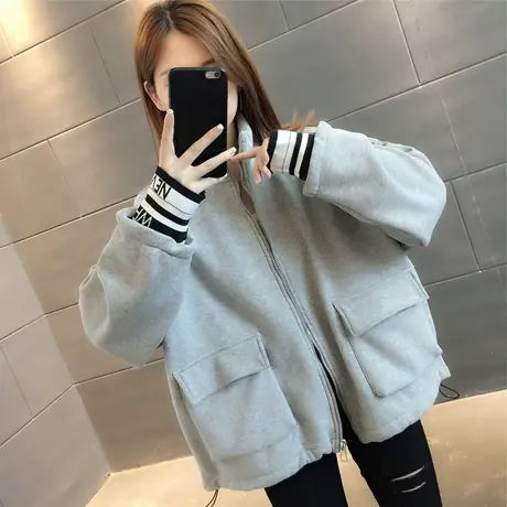 oversize卫衣女2023新款秋冬灰色秋季加绒外套运动开衫早秋chic潮图片