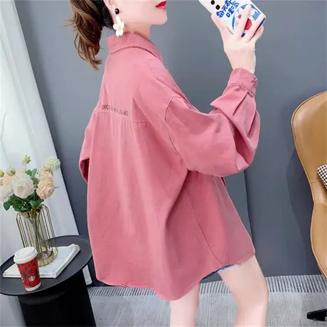 中长款休闲刺绣牛仔衬衫女秋季2023年新款宽松慵懒风洋气百搭外套图片