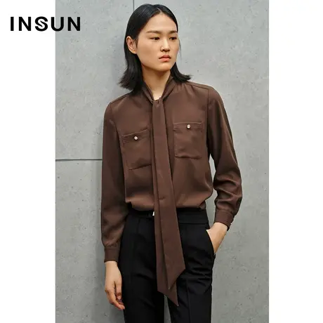 INSUN恩裳专选秋仿醋酸美拉德飘带衬衫上衣商品大图