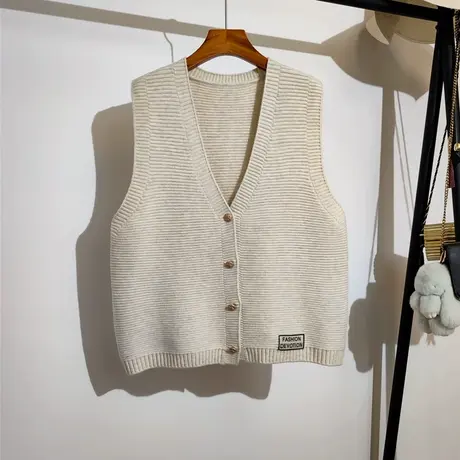 针织马甲开衫女秋冬新款v领百搭慵懒风无袖坎肩毛衣背心宽松外套商品大图