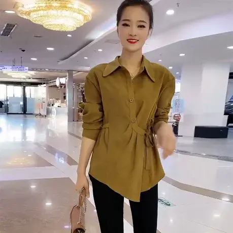 中长款衬衫女2023年新款春秋设计感小众衬衣外套宽松长袖上衣女装商品大图