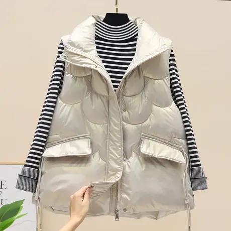 羽绒棉马甲女秋冬季短款背心外套欧货2023新款黑色无袖棉坎肩马夹商品大图