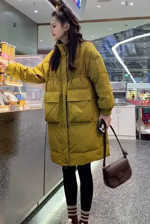 欧货设计感羽绒服女2023冬新款宽松过膝加厚针织立领白鸭绒外套潮图片