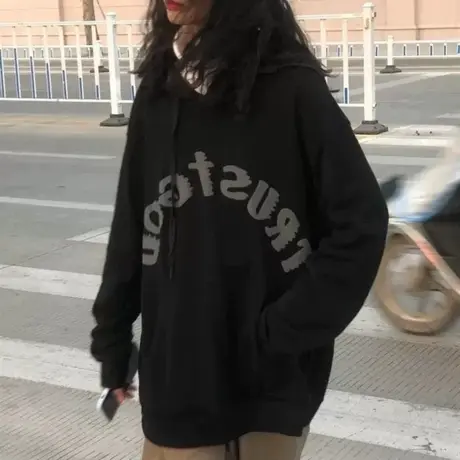 vintage卫衣女2021初秋上衣宽松韩版设计感小众薄款连帽外套潮ins商品大图