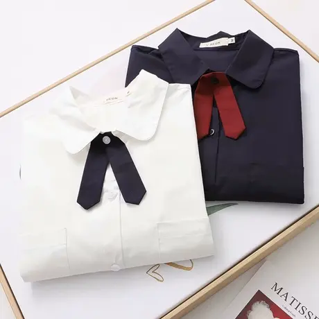 盐系少女小清新领带jk白色衬衫女学生学院风短袖衬衣日系上衣宽松商品大图